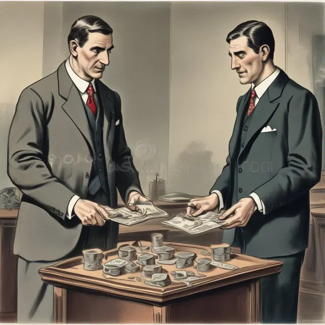 A coin toss scene depicts a 1930s banker with lax underwriting practices versus a stringent modern underwriter during economic downturns