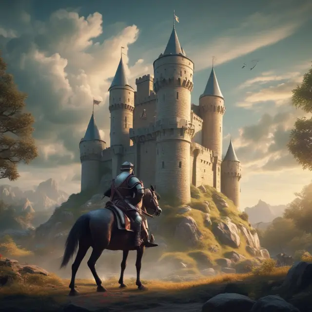 A fortified castle guarded by a knight represents the robust implementation of underwriting standards that protect financial assets.