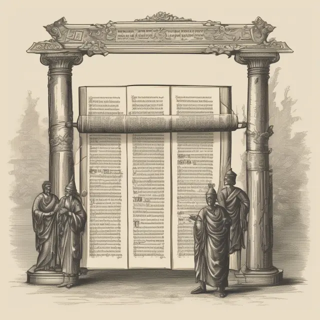 Wise lenders with scrolls representing formal credit policies, guarding a treasure chest filled with coins symbolizing sound lending decisions