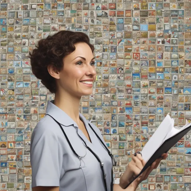An underwriter examining a mosaic of diverse elements representing an applicant