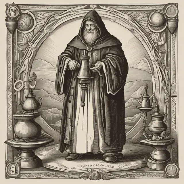 An underwriter, symbolizing an alchemist, turning investment risks into valuable securities with a golden balance scale and a mortar of due diligence.