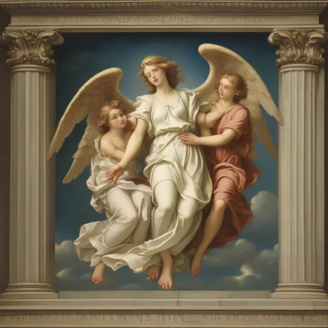 Heavenly figures assessing financial applications in loans, insurance, and securities