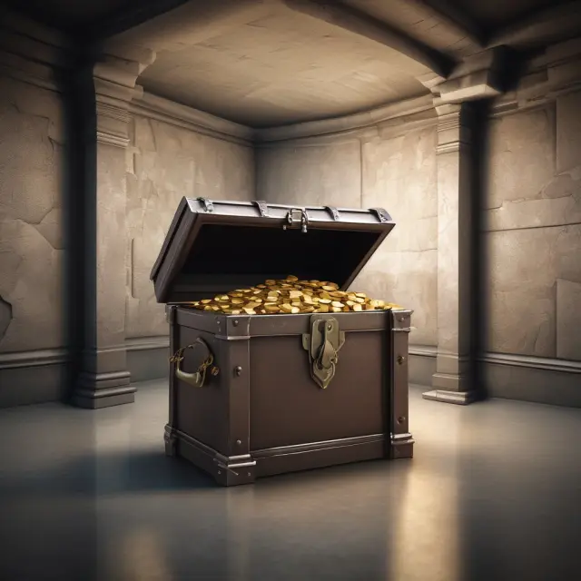 A hidden treasure chest within a secure vault, symbolizing the importance and value of undisclosed reserves in banking as part of Tier 2 capital