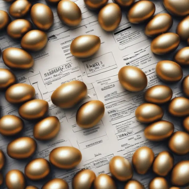 Golden eggs representing undivided profits nestled within a balance sheet