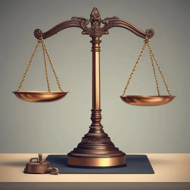 A gavel-wielding Supreme Court justice presides over two balance scales labeled 