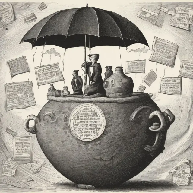 Image of a balanced scale held by underwriters in an undivided account, symbolizing the distribution of risks and potential rewards in the syndicate.