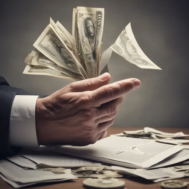 A powerful hand manipulating a vulnerable mind under the shadow of financial documents