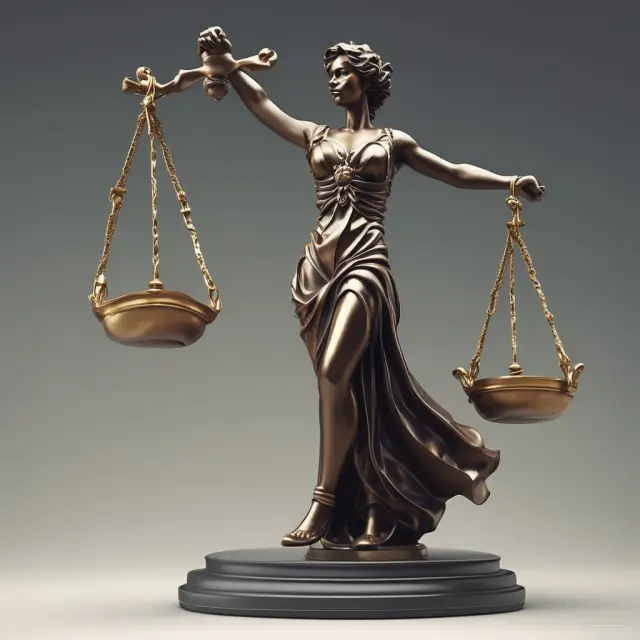 An influential figure manipulating the scales of justice, representing instances of undue influence in contract law