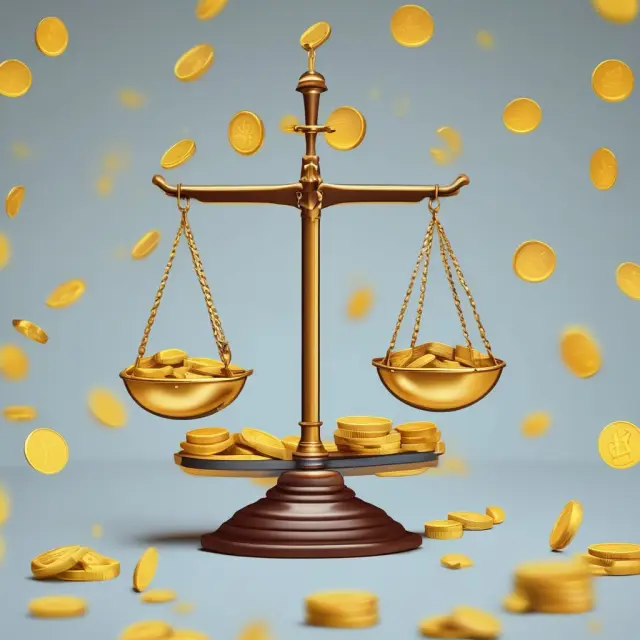 A balanced scale tilting towards a pile of gold coins, representing unearned discounts in precomputed finance charges.