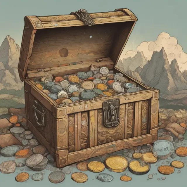 A colorful image of unearned income sources like stocks, bonds, inheritance, rents, pensions, and lottery winnings flowing from a treasure chest.