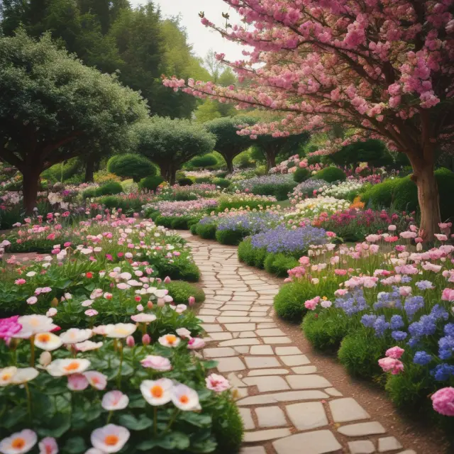 An image of a lush garden blooming with flowers, symbolizing diverse examples of unearned revenue such as subscriptions, insurance policies, legal services, airline tickets, and software sales.