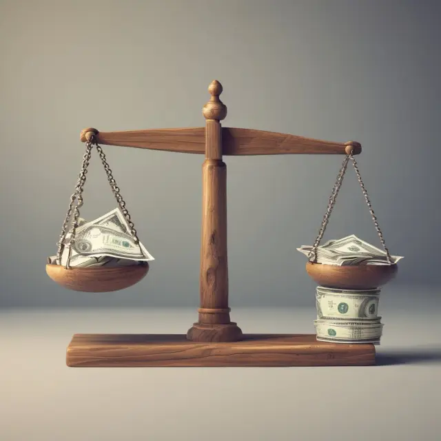 An old-fashioned scale with earnings on one side and unemployment benefits on the other, representing the process of calculating weekly benefit amounts based on average wages during a base period.