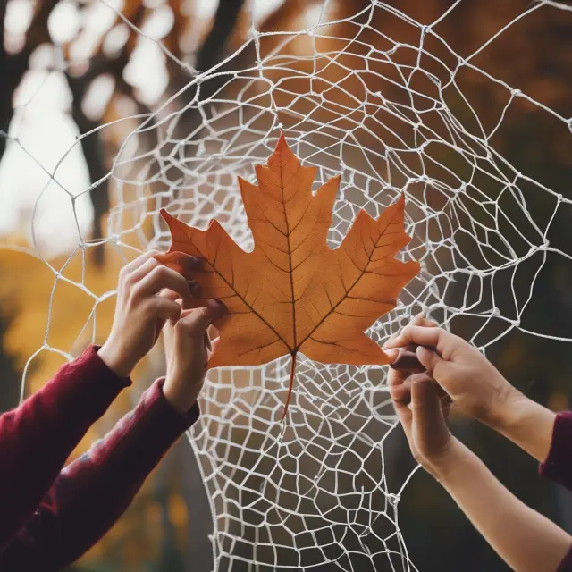 Maple leaf representing Canadian Employment Insurance forming a safety net for hands