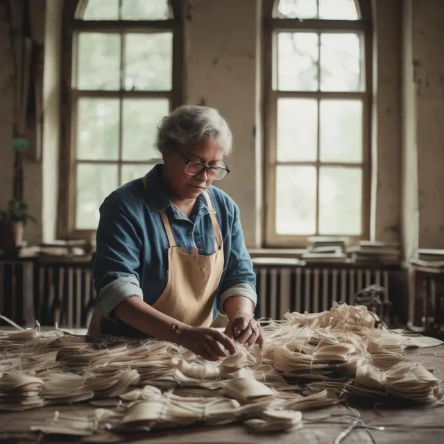 A group of states, personified as weavers, creating intricate patterns on a loom representing their unique unemployment compensation programs