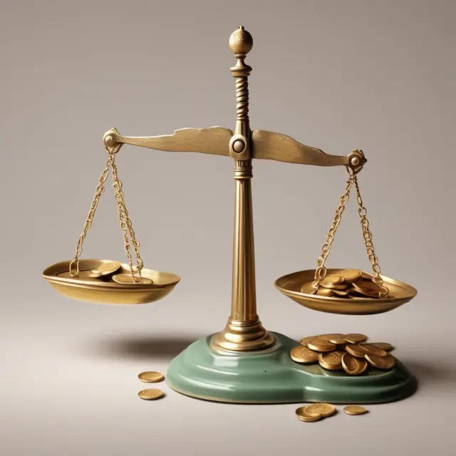 Golden scales symbolizing unemployment insurance eligibility, with coins depicting earned wages.