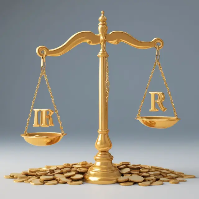An IRS scale balanced between a pile of gold coins (unemployment benefits) and a stack of papers (tax forms)