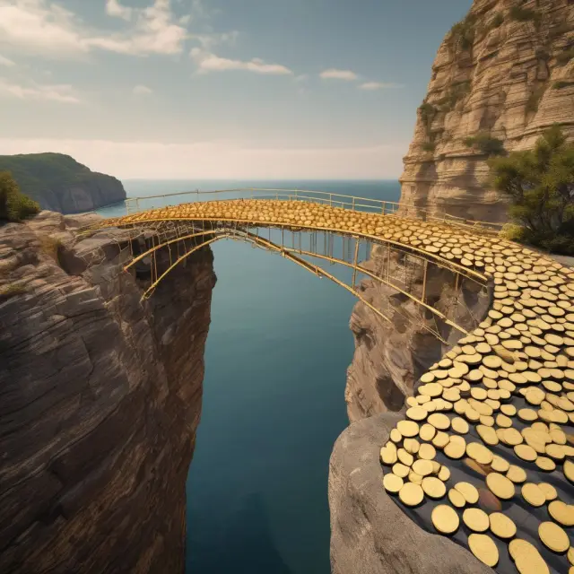 Golden bridge with FPUC coins supporting unemployed individuals during economic instability