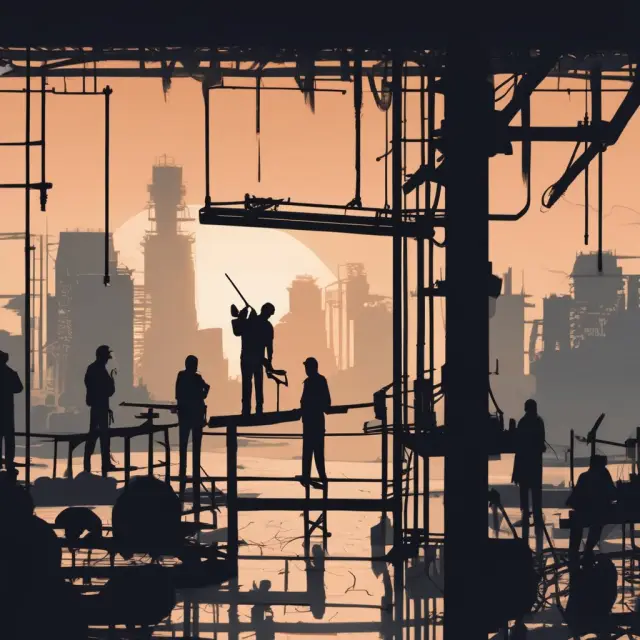 An economic scale balancing silhouettes of jobless workers and employed laborers, symbolizing unemployment