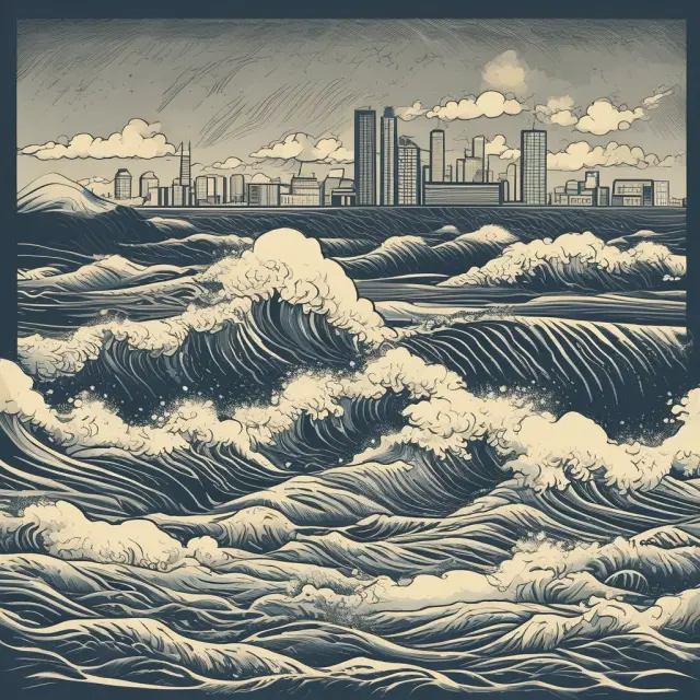 Image of waves symbolizing unemployment changes during the business cycle. Waves rise (upturns) and fall (downturns), illustrating cyclical unemployment