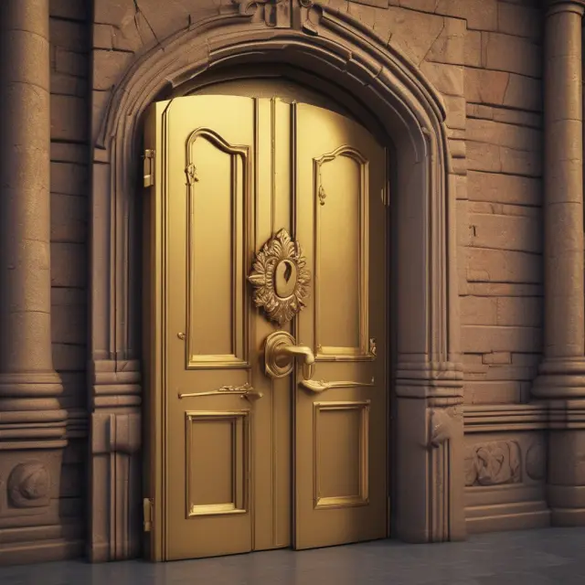 Institutional investor holding a golden key in front of an ancient castle door, representing the benefits and advantages of unencumbered real estate assets