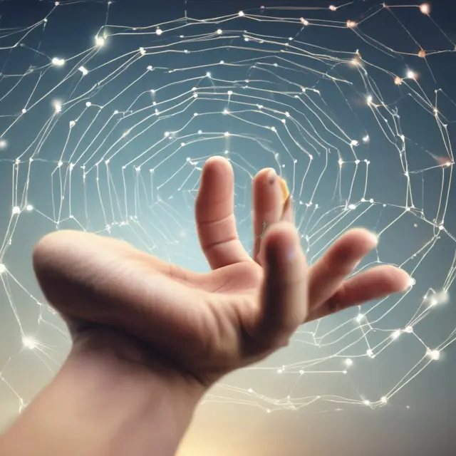 An image of a hand sending a wave through a digital network representing UPI transactions