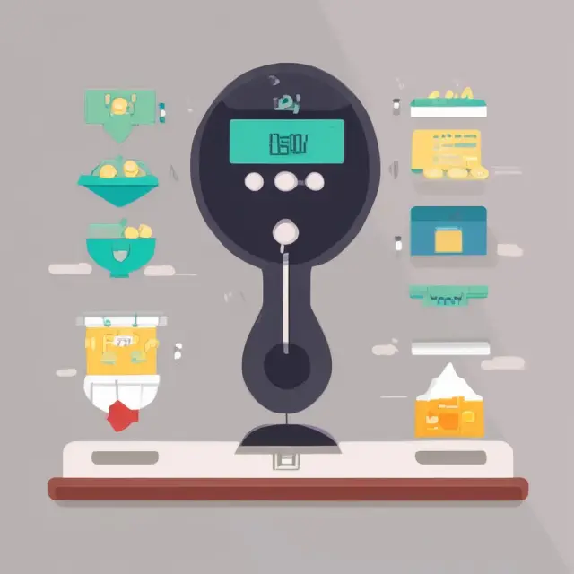 Digital scale represents balanced finances with UPI transactions on one side