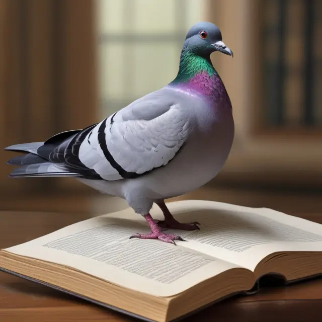 A carrier pigeon holds a uniform bill of lading on an open book, symbolizing the understanding and agreement between shippers and carriers regarding carrier liability, insurance, and indemnity.