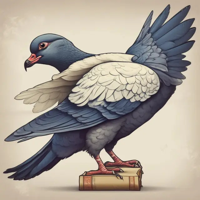Carrier pigeon holds a scroll representing a uniform bill of lading during international trade transaction.