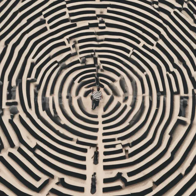 A prudent man navigates a maze of financial complexity, symbolizing the challenges and evolution of the Prudent Man Rule through modern investment landscapes