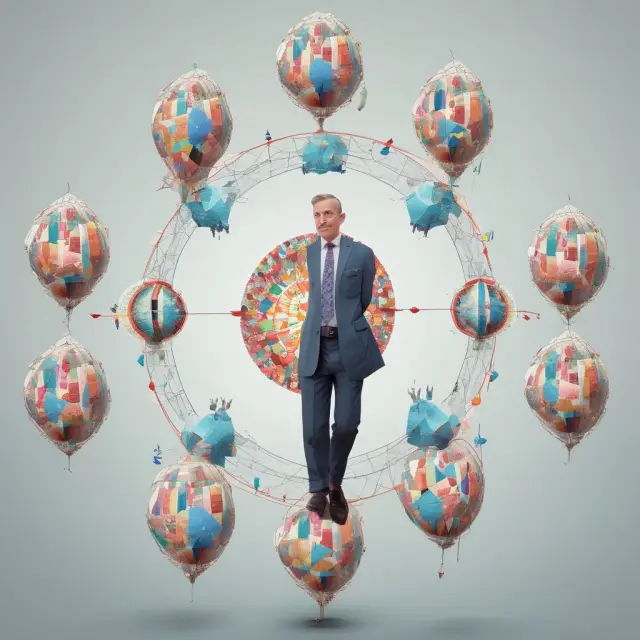 Trustee holding various asset pieces in a kaleidoscope, symbolizing the diversity and balance within a portfolio under UPIA