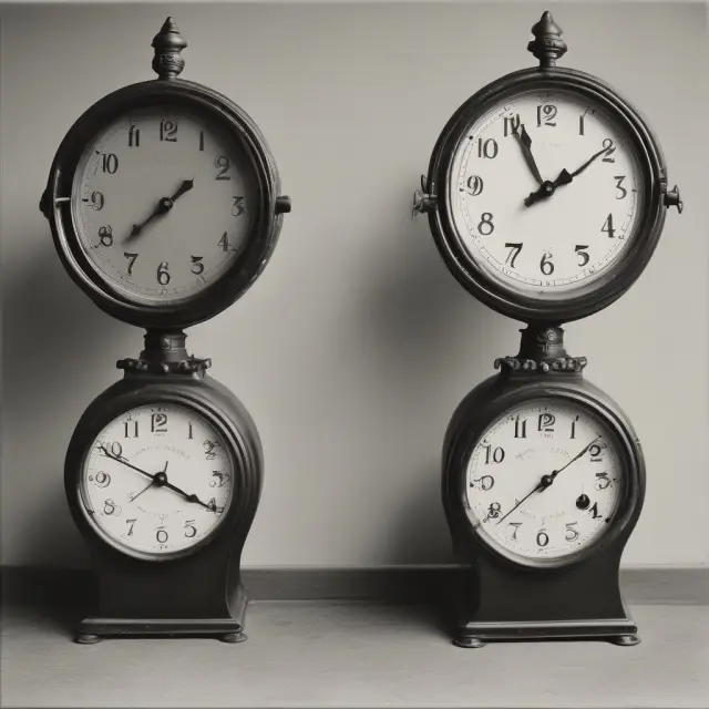 Two synchronized clocks representing the coordinated distribution of assets according to the Uniform Simultaneous Death Act