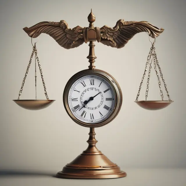 A pair of balancing scales held together by a clock hand representing the waiver of the USDA