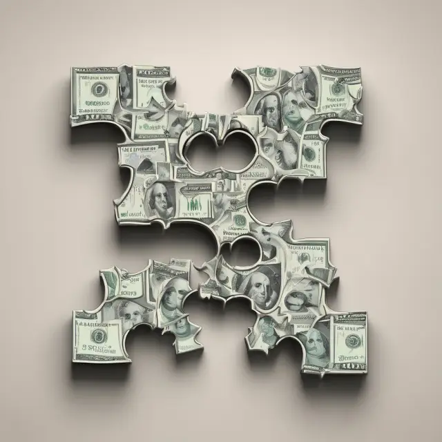 Visualization of various gift and estate tax exemptions in the form of puzzle pieces assembling a U.S. dollar sign
