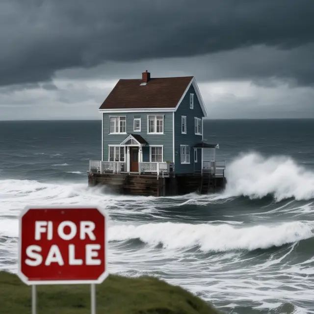 House on the edge of a stormy sea with a 