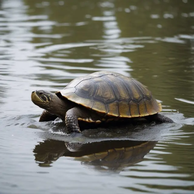 A turtle paddling through a river of data, discovering innovative solutions - parametric insurance, risk pooling, and microinsurance - to manage uninsurable risks.