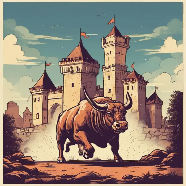 An uninsured bull charging towards a castle representing states with high uninsured driver rates
