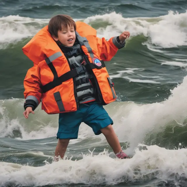 A child reaching for a missing life jacket as they navigate stormy waters, symbolizing the consequences of negligence in unintentional torts