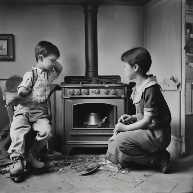 Child playing near lit stove with worried parent looking on: Parental negligence and its consequences in unintentional tort cases involving children.