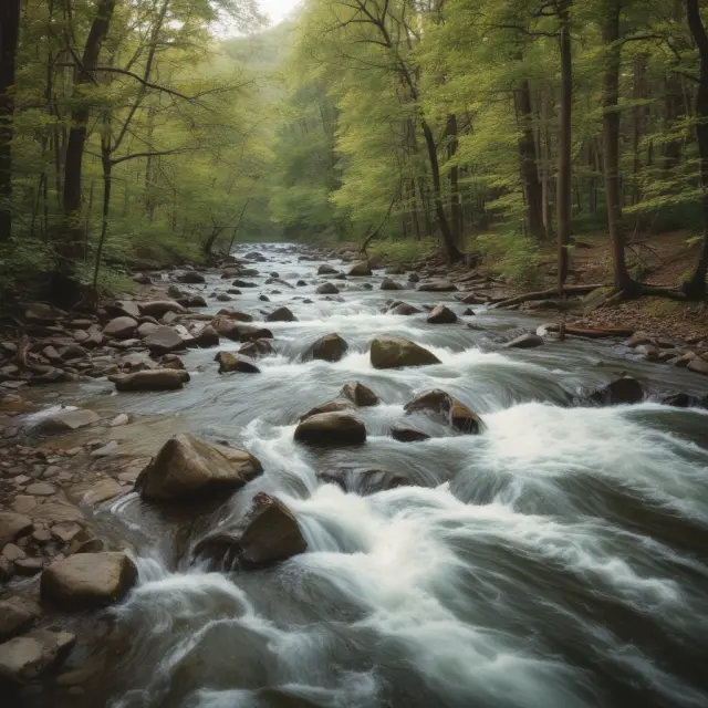 A metaphorical depiction of backtesting the Three River Pattern, where bullish waters surge and reveal its historical profitability