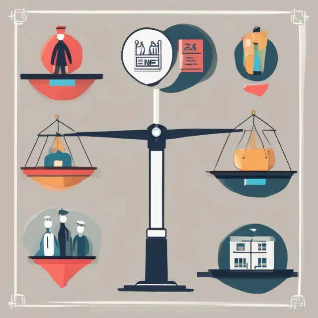 A balancing scale represents the application of unisex legislation in insurance. Weights symbolizing gender differences are temporarily balanced, emphasizing exceptions to the rule