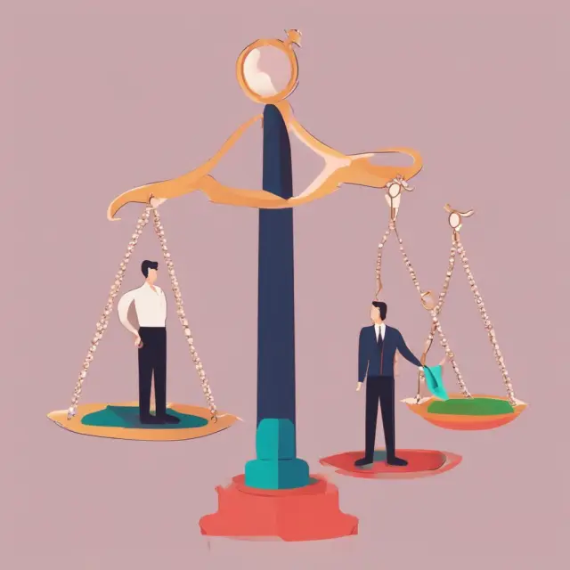 An oversized scale balancing insurers against unisex legislation, symbolizing the legal battle for gender equality in insurance