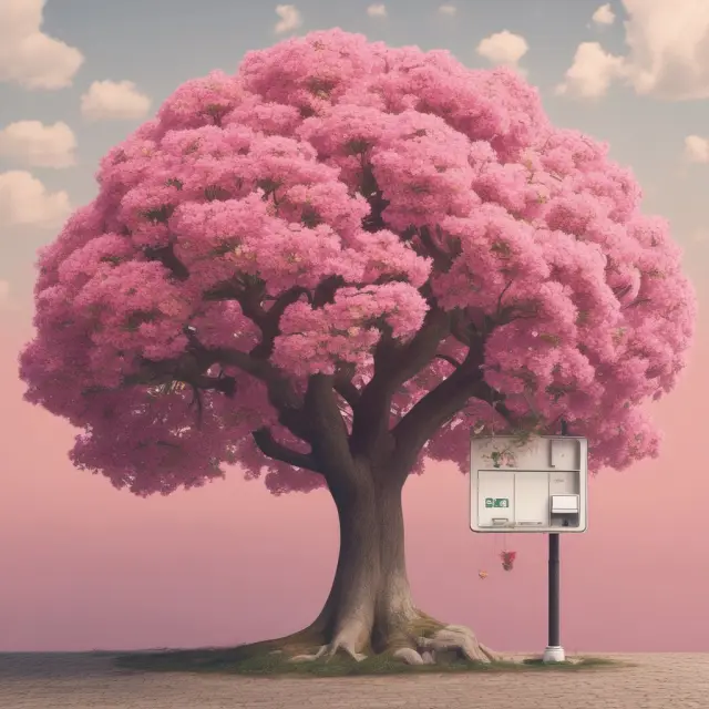Thrift Bank illustrated as a blooming tree with branches representing checking, savings, mortgage, loan, and credit card services