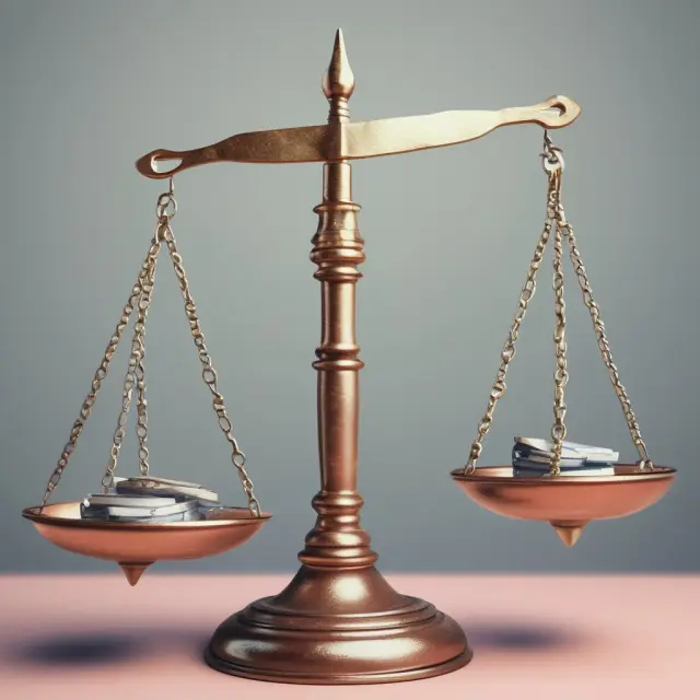 Two scales balanced on a table show defined benefit (DB) and defined contribution (DC) plans weighing the pros and cons of each for organizational retirement planning.