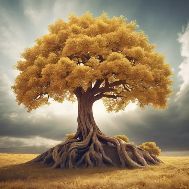 Golden tree growing with employees and years of service, representing unit benefit formula in retirement plans.