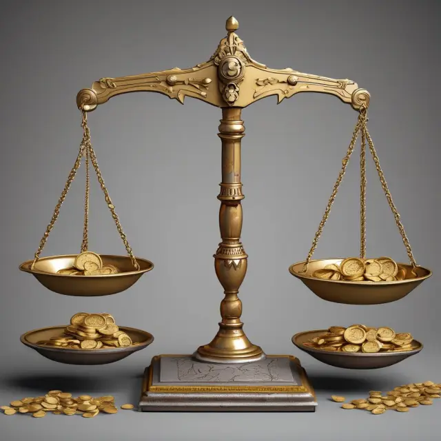 Golden coins symbolizing unit cost on a weighing scale with turning gears representing economies of scale.