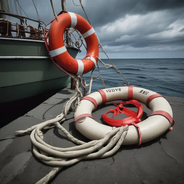Anchored sailor symbolizing the US military, with a lifebuoy (USGLI) securing them in stormy seas