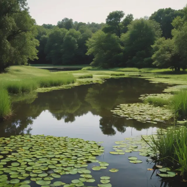 A calming pond with a constant flow of U.S. government securities depicting the stability and liquidity of U.S. Treasury Money Mutual Funds