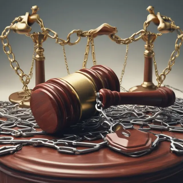 Gavel smashing chains, illustrating the U.S. v. The South-Eastern Underwriters Association case breaking up insurance industry monopolies