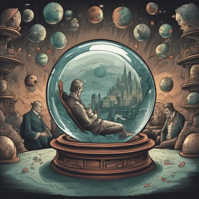 Unitholder holding a crystal ball containing diversified assets, considering risks and rewards