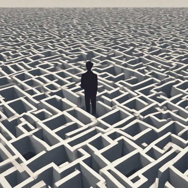 An institutional investor examining a complex maze of interconnected units, symbolizing various unitranche debt tranches, as they assess risks and make informed investment decisions